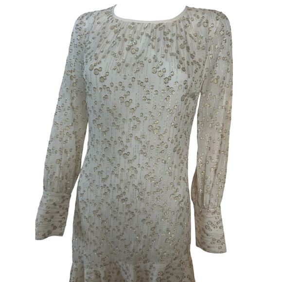 NWT Derek Lam 10 Crosby White & Gold Lurex Asymmetrical Ruffle Hem Dress US 2 - Picture 5 of 10